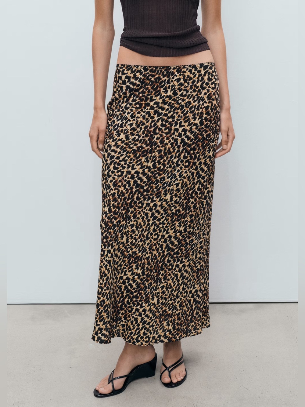 Mango MNG Brown Leopard Print Slip Midi Skirt Size Medium $69.99